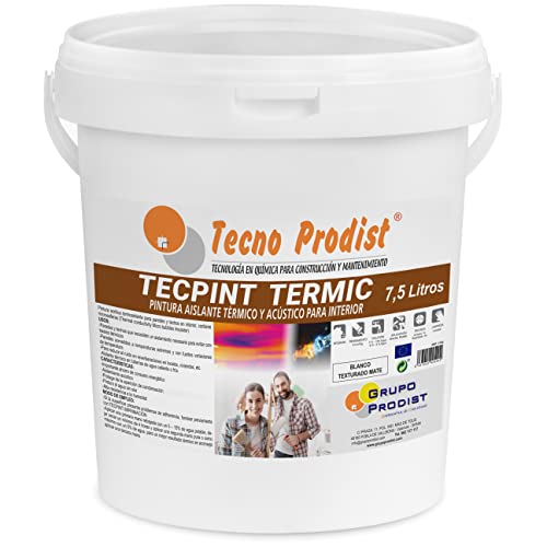 Tecno Prodist TECPINT TERMIC (7,5 Liter) Innenfarbe auf Wasserbasis, mit Wärme- und Schalldämmung - Feuchtigkeitsschutz - Wände und Decken - Superweiß - Leicht zu verarbeiten - Geruchlos (WEISS) von Tecno Prodist