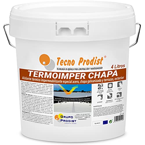 TERMOIMPER BLECH von Tecno Prodist - 4 Liter (OPTISCH WEISS) Wärmedämmende Außenfarbe auf Wasserbasis - Speziell für Stahl, verzinkte Bleche und Terrassen - Isoliert Hitze und Kälte von Tecno Prodist