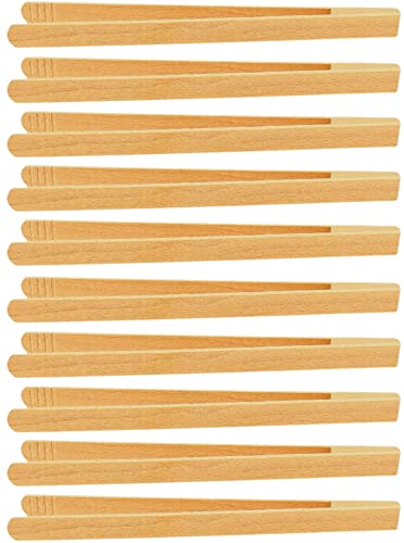 teemando® 10 X Marken Holz-Grillzange 40 cm aus Buchenholz für Wurst, Steaks und Gemüse. Die Bratwurst-Pinzette mit der Rillen-Fräsung von Teemando