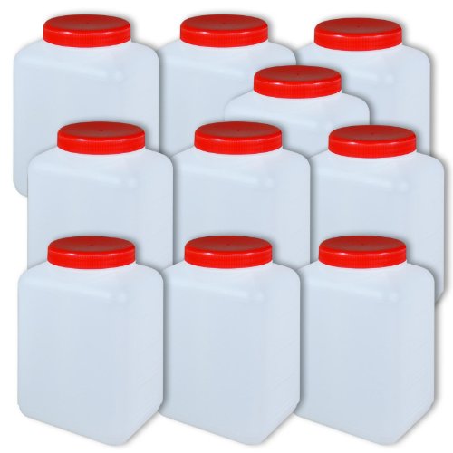 plasteo® 10 x 1500 ml Plastikflasche Weithalsflasche mit Deckel Behälter PE-Flasche lebensmittelecht von plasteo