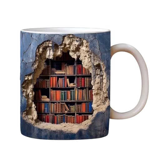3D-Bücherregal-Kaffeetasse | 11 Oz Bibliotheksregalbecher | Bibliothekar Tasse Buch Kaffeetasse | Mehrzweck-Keramikbecher mit kreativem Raumdesign für Leser, Bücherwurmgeschenke von Teksome