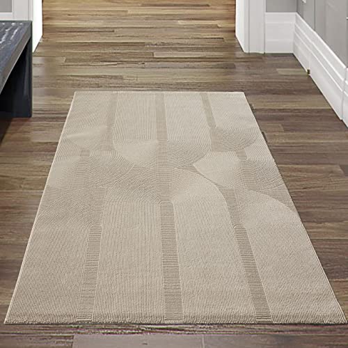 Recycle Teppich mit modernen ovalen Formen liniert • umweltfreundlich • in beige, 80 x 150 cm von Teppich-Traum