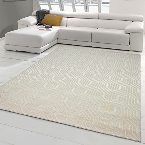 Teppich-Traum Schlichter Designer FLURTEPPICH dezent Gemustert modernes orientalisches Design Creme Größe 120x170 cm von Teppich-Traum