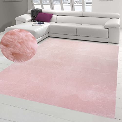 Moderner Uni Design Teppich Wohnzimmer • weich-warm flauschig himmlisches Gefühl • Flokati Badezimmer waschbar in rosa, 120x170 cm von Teppich-Traum
