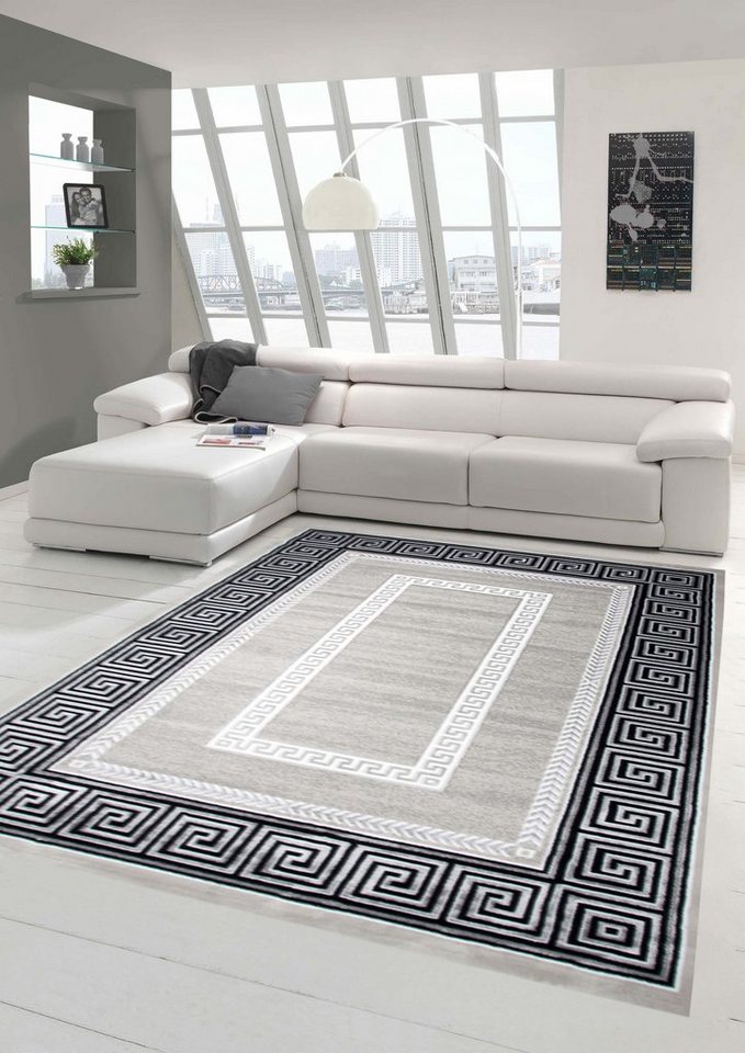 Teppich Designer Teppich Moderner Teppich Wohnzimmer Teppich mit Ornament Bordüre Grau Cream Schwarz, Teppich-Traum, rechteckig, Höhe: 11 mm von Teppich-Traum