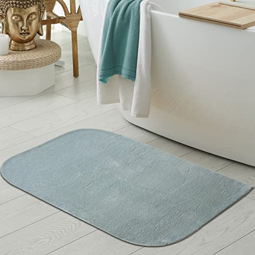 Waschbarer Badezimmer Duschvorleger-Teppich • runde Ecken • in blau, 80x120 cm von Teppich-Traum
