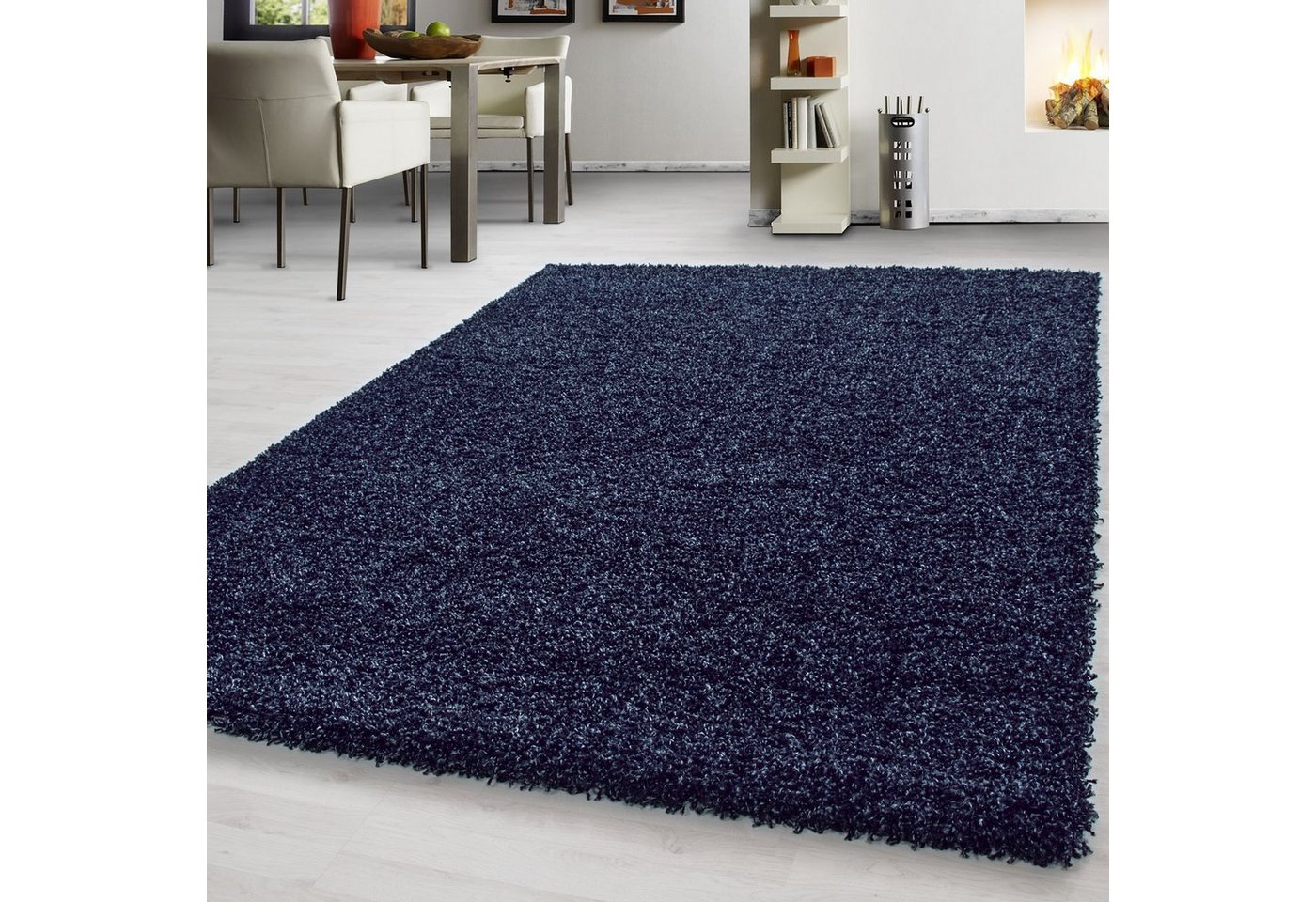 Teppich Unicolor - Einfarbig, Teppium, Rund, Höhe: 30 mm, Teppich Wohnzimmer Shaggy Einfarbig Marineblau Modern Flauschig Weiche von Teppium