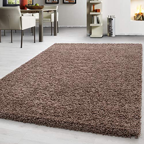 Teppium Moderner Hochflor Teppich Wohnzimmer 140 x 200 cm Mokka - Shaggy Flauschiger Teppich, Extra Weich, Pflegeleicht und Einfarbig - für Schlafzimmer, Küche und Esszimmer von Teppium