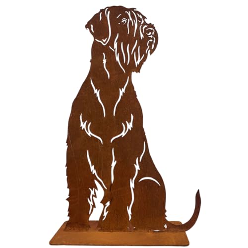 Terma Stahldesign Rost Hund Riesenschnauzer Lebensgroß Handmade Germany tolle Gartendeko aus Metall Figur deko Geschenk Rostfigur Garten deko Gartenfigur, hundegrab deko von Terma