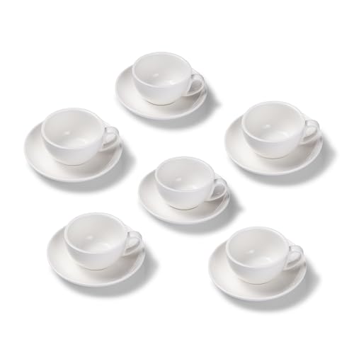 Terra Home 6er Cappuccino-Tassen Set - Weiß, 200 ml, Glossy, Porzellan, Dickwandig, Spülmaschinenfest, italienisches Design - Kaffee-Tassen Set mit Untertassen von Terra Home