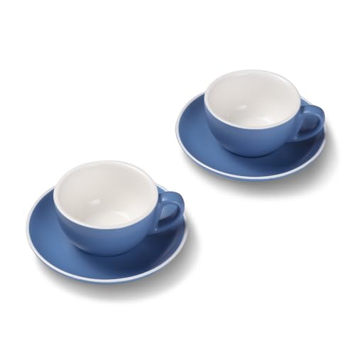 Terra Home 2er Cappuccino-Tassen Set - Blau, 200 ml, Matt, Porzellan, Dickwandig, Spülmaschinenfest, italienisches Design - Kaffee-Tassen Set mit Untertassen von Terra Home