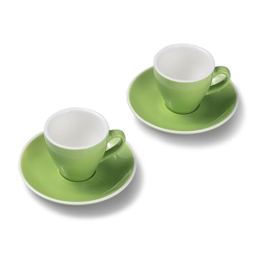 Terra Home 2er Espresso-Tassen Set - Grün, 90 ml, Glossy, Porzellan, Dickwandig, Spülmaschinenfest, italienisches Design - Kaffee-Tassen Set mit Untertassen von Terra Home