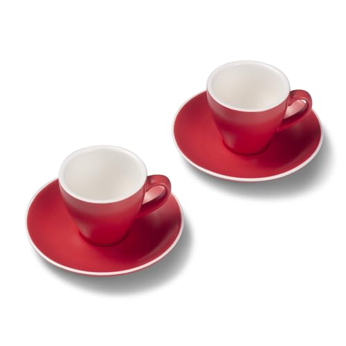 Terra Home 2er Espresso-Tassen Set - Rot, 90 ml, Matt, Porzellan, Dickwandig, Spülmaschinenfest, italienisches Design - Kaffee-Tassen Set mit Untertassen von Terra Home