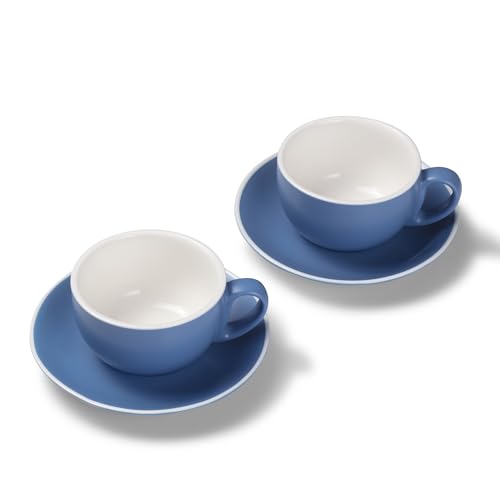 Terra Home 2er Milchkaffee-Tassen Set - Blau, 350 ml, Matt, Porzellan, Dickwandig, Spülmaschinenfest, italienisches Design - Kaffee-Tassen Set mit Untertassen von Terra Home