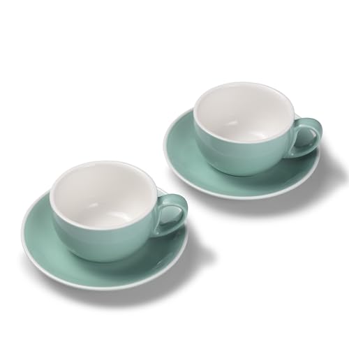 Terra Home 2er Milchkaffee-Tassen Set - Türkis, 350 ml, Glossy, Porzellan, Dickwandig, Spülmaschinenfest, italienisches Design - Kaffee-Tassen Set mit Untertassen von Terra Home
