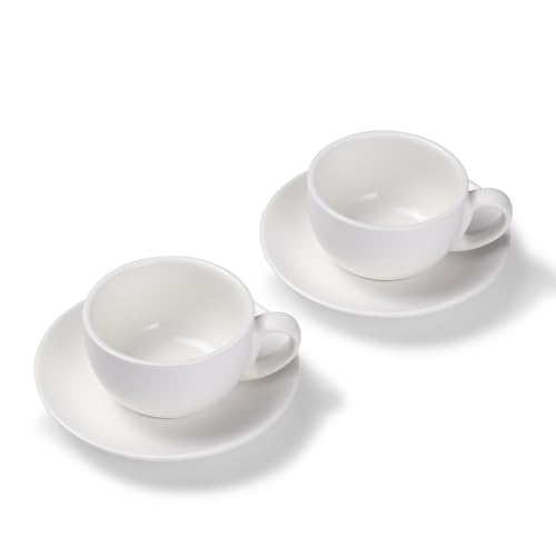 Terra Home 2er Milchkaffee-Tassen Set - Weiß, 350 ml, Matt, Porzellan, Dickwandig, Spülmaschinenfest, italienisches Design - Kaffee-Tassen Set mit Untertassen von Terra Home