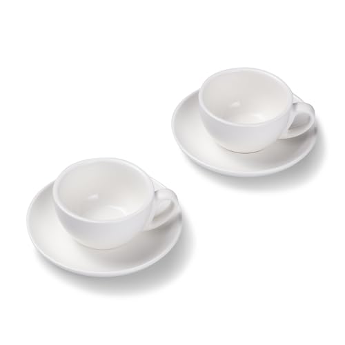 Terra Home 2er Cappuccino-Tassen Set - Weiß, 200 ml, Matt, Porzellan, Dickwandig, Spülmaschinenfest, italienisches Design - Kaffee-Tassen Set mit Untertassen von Terra Home