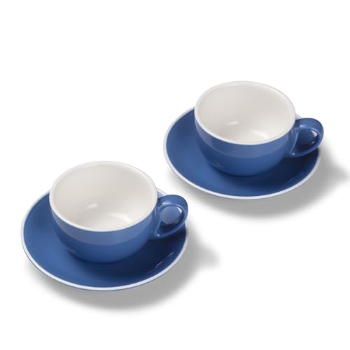 Terra Home 2er Milchkaffee-Tassen Set - Blau, 350 ml, Glossy, Porzellan, Dickwandig, Spülmaschinenfest, italienisches Design - Kaffee-Tassen Set mit Untertassen von Terra Home