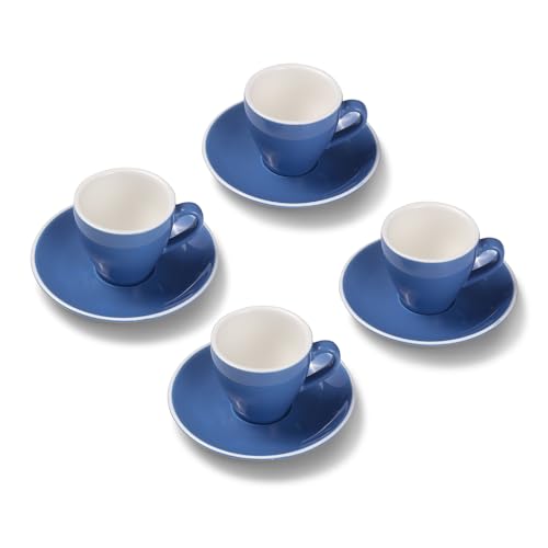 Terra Home 4er Espresso-Tassen Set - Blau, 90 ml, Glossy, Porzellan, Dickwandig, Spülmaschinenfest, italienisches Design - Kaffee-Tassen Set mit Untertassen von Terra Home