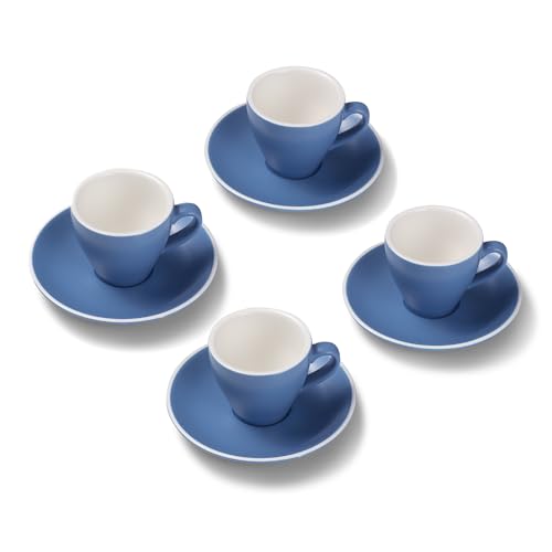 Terra Home 4er Espresso-Tassen Set - Blau, 90 ml, Matt, Porzellan, Dickwandig, Spülmaschinenfest, italienisches Design - Kaffee-Tassen Set mit Untertassen von Terra Home