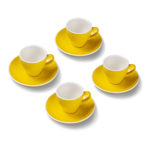 Terra Home 4er Espresso-Tassen Set - Gelb, 90 ml, Matt, Porzellan, Dickwandig, Spülmaschinenfest, italienisches Design - Kaffee-Tassen Set mit Untertassen von Terra Home
