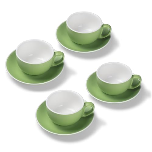 Terra Home 4er Milchkaffee-Tassen Set - Grün, 350 ml, Matt, Porzellan, Dickwandig, Spülmaschinenfest, italienisches Design - Kaffee-Tassen Set mit Untertassen von Terra Home