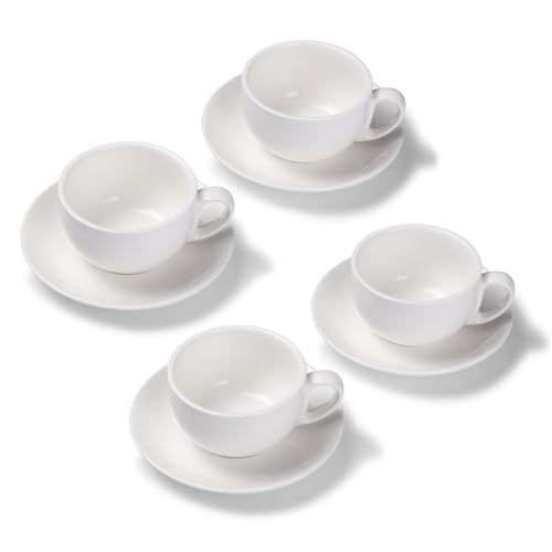 Terra Home 4er Milchkaffee-Tassen Set - Weiß, 350 ml, Glossy, Porzellan, Dickwandig, Spülmaschinenfest, italienisches Design - Kaffee-Tassen Set mit Untertassen von Terra Home