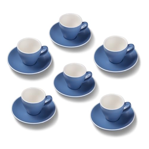 Terra Home 6er Espresso-Tassen Set - Blau, 90 ml, Matt, Porzellan, Dickwandig, Spülmaschinenfest, italienisches Design - Kaffee-Tassen Set mit Untertassen von Terra Home