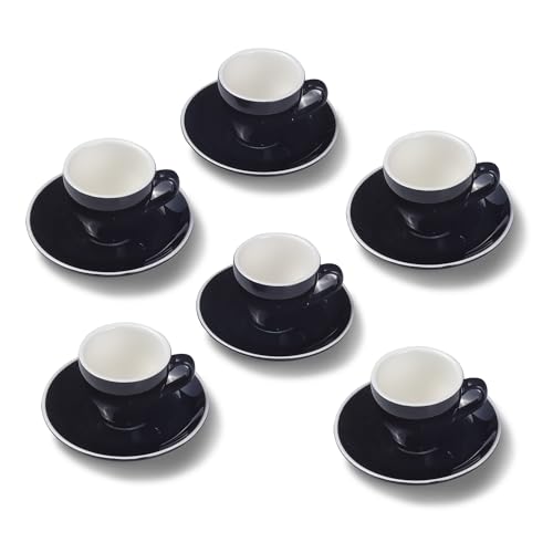 Terra Home 6er Espresso-Tassen Set - Schwarz, 90 ml, Glossy, Porzellan, Dickwandig, Spülmaschinenfest, italienisches Design - Kaffee-Tassen Set mit Untertassen von Terra Home