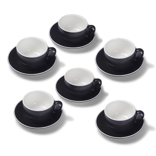 Terra Home 6er Milchkaffee-Tassen Set - Schwarz, 350 ml, Matt, Porzellan, Dickwandig, Spülmaschinenfest, italienisches Design - Kaffee-Tassen Set mit Untertassen von Terra Home