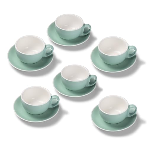 Terra Home 6er Milchkaffee-Tassen Set - Türkis, 350 ml, Matt, Porzellan, Dickwandig, Spülmaschinenfest, italienisches Design - Kaffee-Tassen Set mit Untertassen von Terra Home