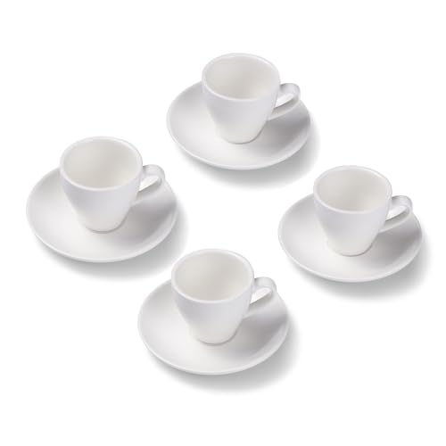 Terra Home 4er Espresso-Tassen Set - Weiß, 90 ml, Matt, Porzellan, Dickwandig, Spülmaschinenfest, italienisches Design - Kaffee-Tassen Set mit Untertassen von Terra Home