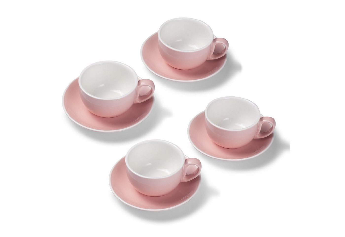 Terra Home Tasse 4er Milchkaffeetassen-Set, Rosa glossy 350 ml mit Untertasse, Porzellan, spülmaschinenfest,extra dickwandig von Terra Home