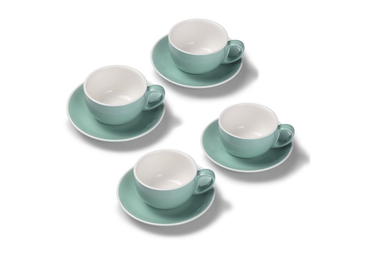 Terra Home Tasse 4er Milchkaffeetassen-Set, Türkis glossy 350 ml mit Untertasse, Porzellan, spülmaschinenfest,extra dickwandig von Terra Home