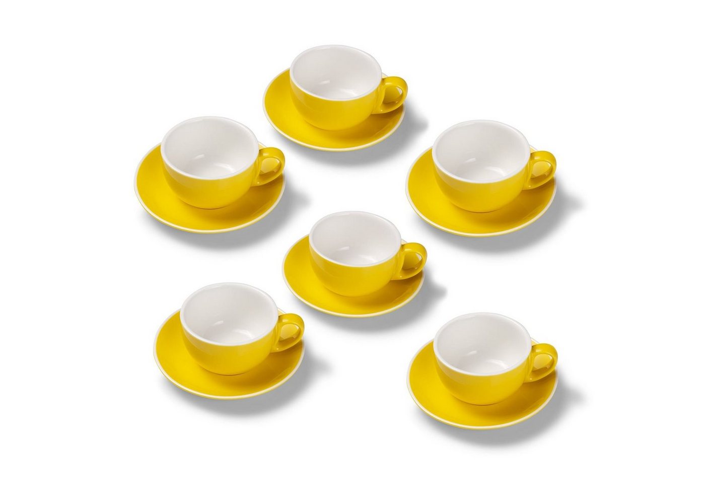 Terra Home Tasse 6er Milchkaffeetassen-Set, Gelb glossy 350 ml mit Untertasse, Porzellan, spülmaschinenfest,extra dickwandig von Terra Home