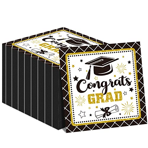 Papierservietten mit Aufschrift "Congrats Grade", für Abschlussfeier, Partyzubehör, 50 Stück, Schwarz von Tevxj