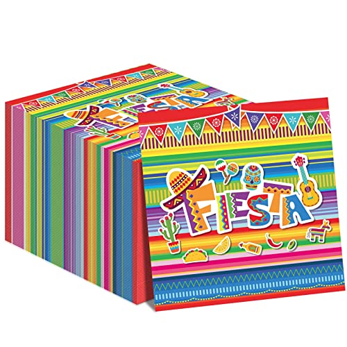 Fiesta Servietten für Cinco De Mayo Partyzubehör mexikanische feste Motto-Papierservietten Einwegstreifen Flaggen Geburtstagsparty Tischdekorationen (50 Stück), 22,9 x 22,9 cm von Tevxj