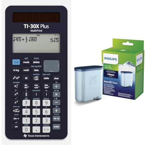 Texas Instruments TI-30X Plus MathPrint Wissenschaftlicher Schulrechner (4-zeilig) & Philips AquaClean Kalk- und Wasserfilter für Espressomaschine, Kein Entkalken bis 5000 Tassen, Einzelpack von Texas Instruments