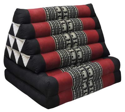 Kapok Thaikissen, Yogakissen, Massagekissen, Kopfkissen, Tantrakissen, Sitzkissen - schwarz/rot Elefant (Dreieck mit 2 Auflagen - 52x44x45) von Thaiboo