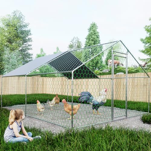 Thanaddo Hühnerstall, Freilaufgehege mit Sicherheitsschloss, Beschichtetes Netz und PE-Dach, Kleintiergehege für Hühner Ente Kaninchen (3x4x2m) von Thanaddo