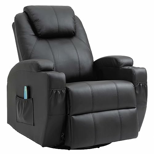 Thanaddo Elektrisch Relaxsessel Massagesessel Fernsehsessel mit Vibration Heizung Liegefunktion Fernbedienung 360° Drehbar (Schwarz) von Thanaddo