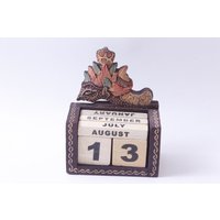 Ewiger Kalender Aus Holz, Datum, Schreibtisch, Kalenderblöcke, 12 cm, Haus, Interieur, Dekor, Sammlerstück, Vintage, ~ 20-01-388 von TheEccentricEye
