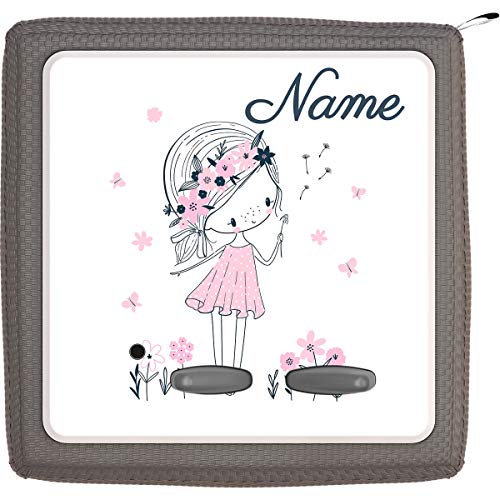 TheSmartGuard Folie passend für die Toniebox | Schutzfolie Sticker | individuell anpassbar | Kleines Mädchen mit Blumen in rosa mit Name personalisiert | Handschrift von TheSmartGuard