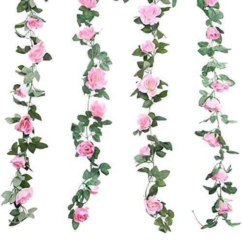 TheStriven 2 Stück Künstliche Blume Girlanden Gefälschte Rose Rebe Blumen Künstliche Eukalyptusgirlande Künstlich Seidenblumen Gefälschte für Zuhause Wand Hochzeit Bogen Dekor 240cm, 16 Blumen (Rosa) von TheStriven