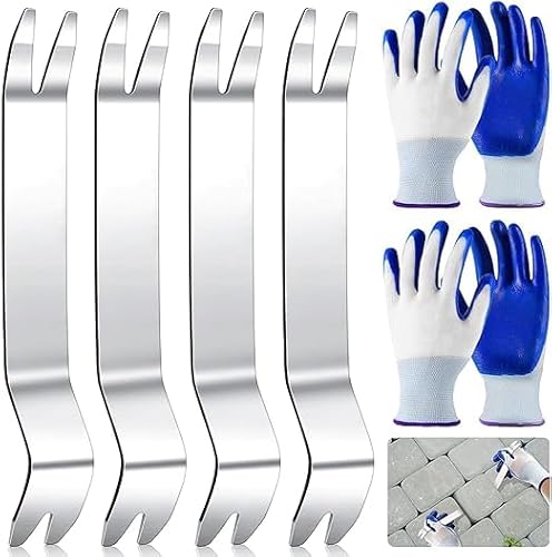 Theaque 4 Pieces Paving Stone Tool Paving Stone Extraction Tool Stainless Steel Removal Tool and 4 Pieces Nitrile Work Gloves von Theaque