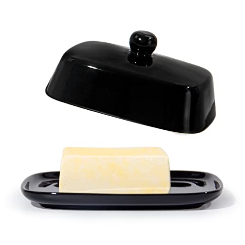 Theo&Cleo Butterdose - Hochwertige Butterglocke aus Keramik - Butter Dish für alle gängigen Butter (250g) - Butterschale Porzellan (Schwarz) von Theo&Cleo