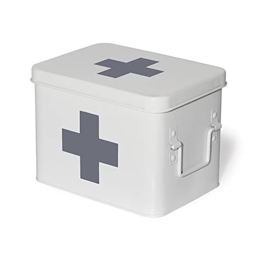 Theo&Cleo Medizin Box Metall, Erste Hilfe Kasten Koffer Schrank, Arzneischrank Medizinkoffer Retro, Medizinschrank, 22 * 16 * 16 cm (Weiß-22CM) von Theo&Cleo