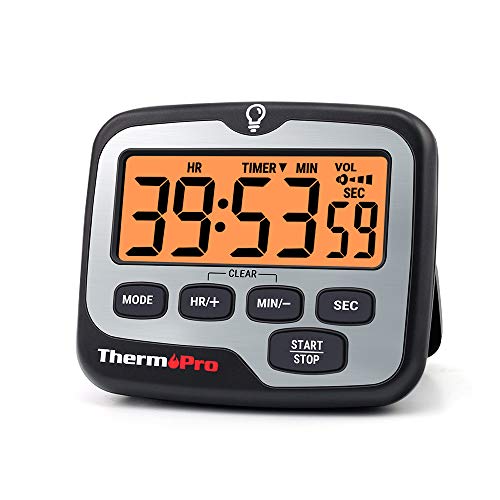 ThermoPro TM01 Küchentimer, digital, mit großem LCD-Display, Lautstärke, Alarm, Timer, Multifunktions-Timer, verstellbar, Countdown, Hintergrundbeleuchtung von ThermoPro