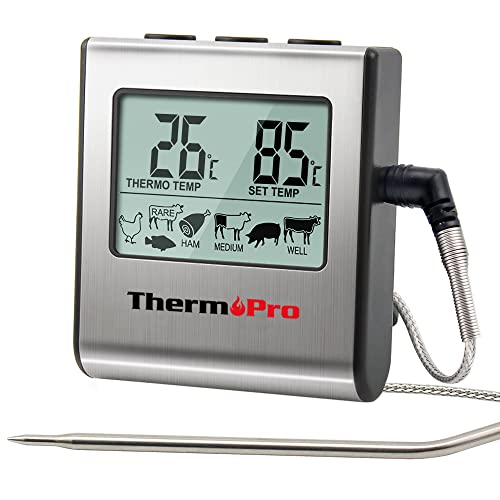 ThermoPro TP16 Digitales Bratenthermometer Ofenthermometer Fleischthermometer Grillthermometer Küchen Thermometer mit Timer für BBQ, Grill, Smoker von ThermoPro