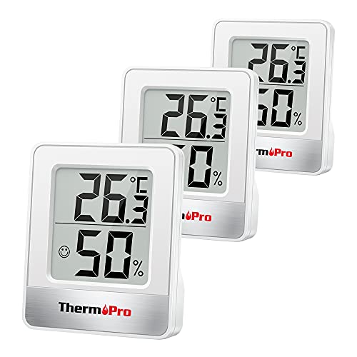 ThermoPro TP49W-3 digitales Mini Thermo-Hygrometer Thermometer innen Raumthermometer 3 er Temperatur und Luftfeuchtigkeitmessgerät mit Smiley-Indikator von ThermoPro